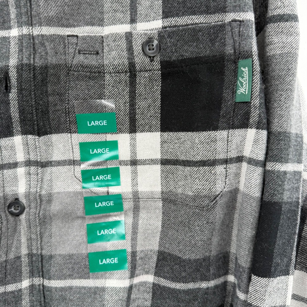 Woolrich Mens Granite Plaid Flannel Button Down Shirt Grey Black White Large NEW - Picture 6 of 11